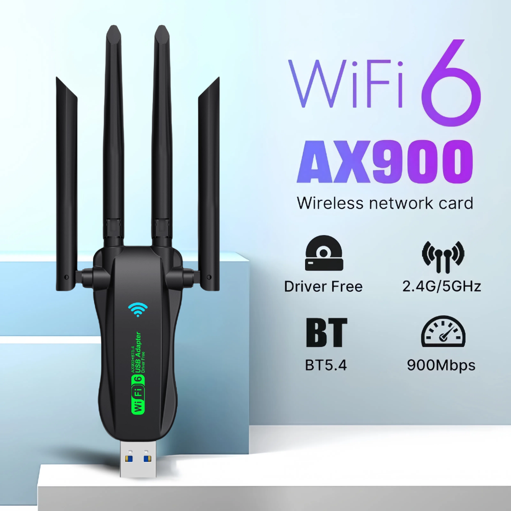 Scheda di rete WiFi 900Mbps 2.4G/5Ghz Bluetooth 5.4 Dongle Wi-Fi AX900 Ricevitore wireless USB a 4 antenne per PC/Laptop Driver gratuito: Default Title