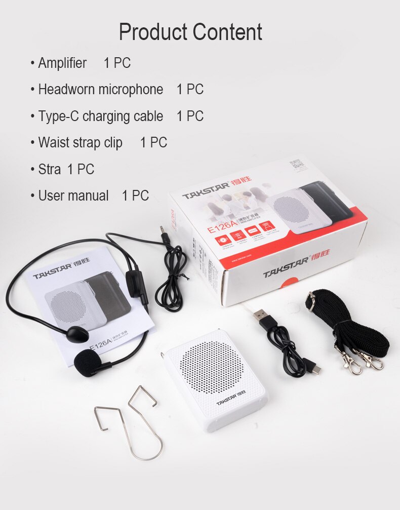 TAKSTAR E126A E126A amplificatore portatile cablato AUX altoparlante Mini amplificatore compatto e leggero per insegnamento, guida turistica