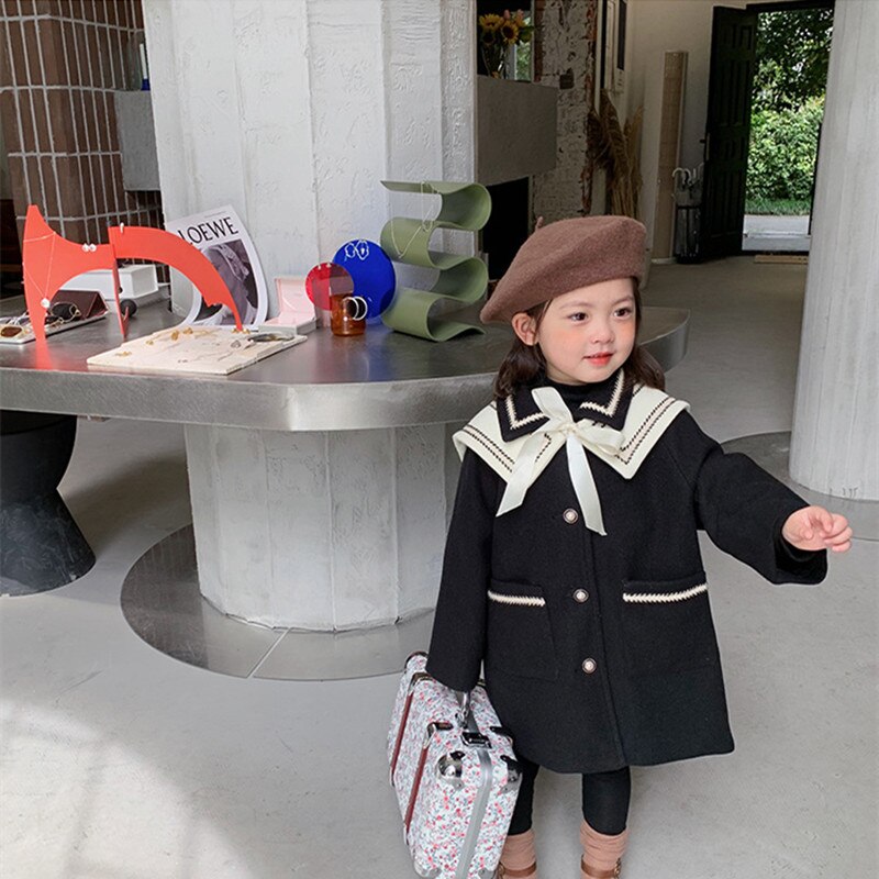 Dtxd – manteau en laine Long et épais, Style anglais, tenue de fête élégante pour enfants de 2 à 8 ans