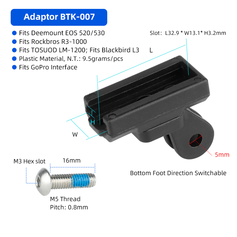 Deemount Fietslamphouder Mount Camera Stand Rack Voorvork Installeren 15 ° /Flat Warping voor Brompton vouwfiets/MTB/racefiets: Blauw