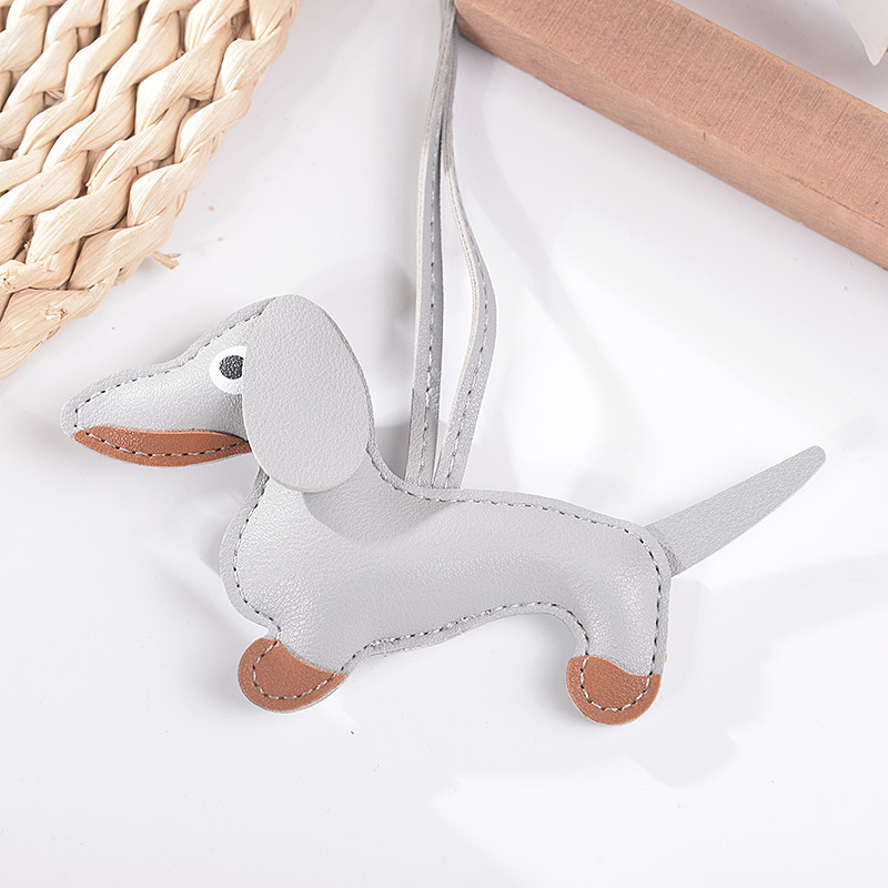 LLavero de Bulldog salchicha de coche para hombre, llaveros de perro de cuero PU, para mujer, bolso, colgante, joyería, llavero con baratija: Gris