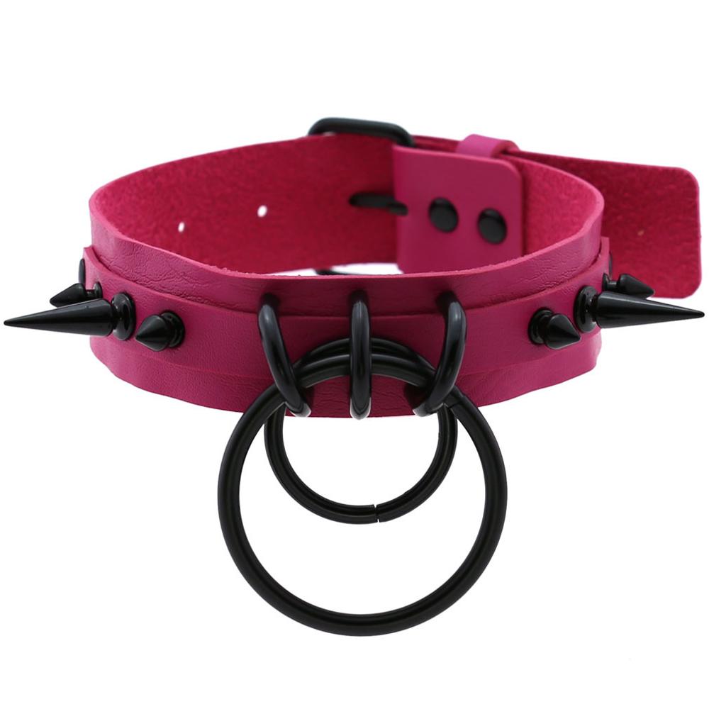 Black Spiked Choker Goth Leather Spike Collar Necklace For Women Men Studded chocker girls Gothic Jewelry: rose red