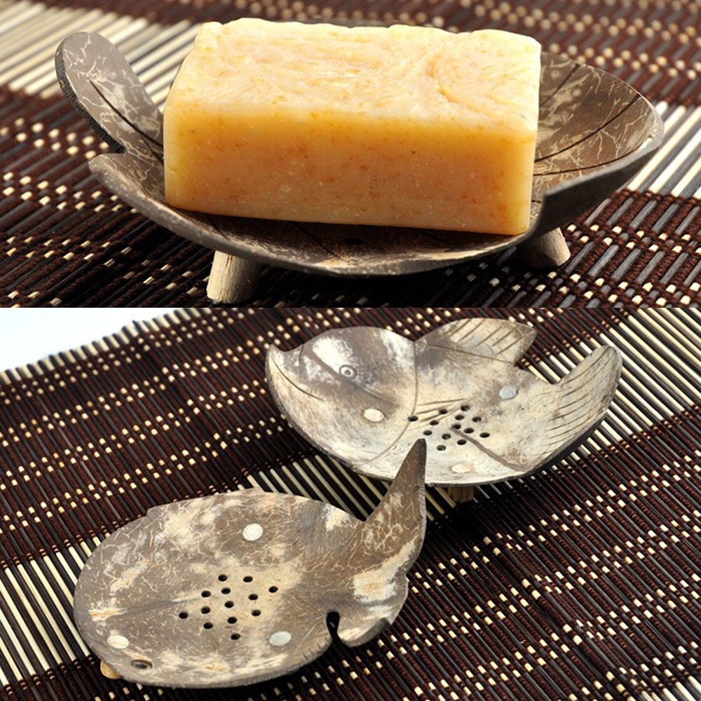 1PC Handmade Natural Coconut shell Bathroom Soap Dish Box Container