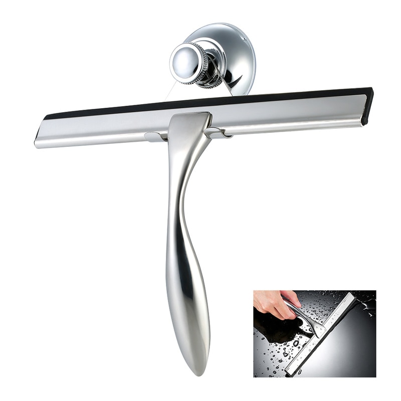 Glass Window Squeegee Cleaner Shower Bathroom Mirror Rubber Wiper with Suction Hook Water Vapor Removal Cleaning Brush