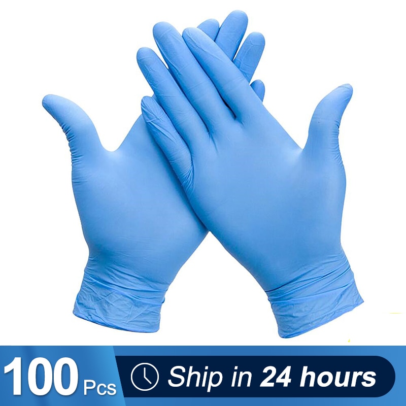 100 Pcs Nitril Wegwerp Beschermende Nitrilo Latex Handschoen Antislip Veiligheid Blauw Doorschijnende Plastic Werkhandschoenen