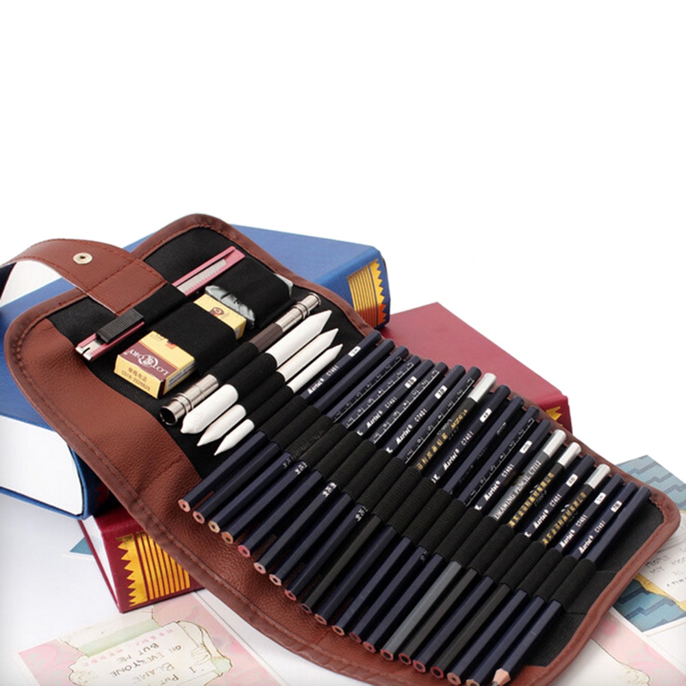 24 huller kunstnere penalhus rulle børste pen pose til kunstnerstuderende retro lærred makeup kontor skoletaske