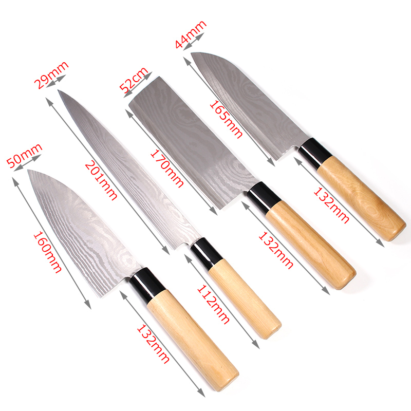 Japansk køkkenkniv sæt  of 4 -  sushi & sashimi kokkeknive - høje kulstofstål klinger