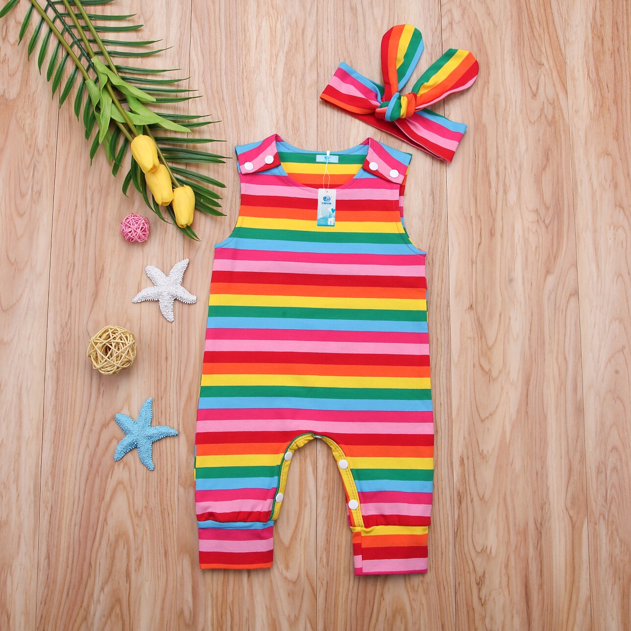 Pudcoco Neue Nette Infant Kleinkind Neugeborenen Baby Overall Romper Stirnband 2 stücke Regenbogen Ärmel Bunte Outfits