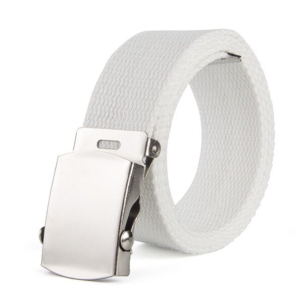 Riem modieus 9 kleuren zowel mannen als vrouwen riemen effen canvas automatische gesp riem herenriem 110cm: Wit