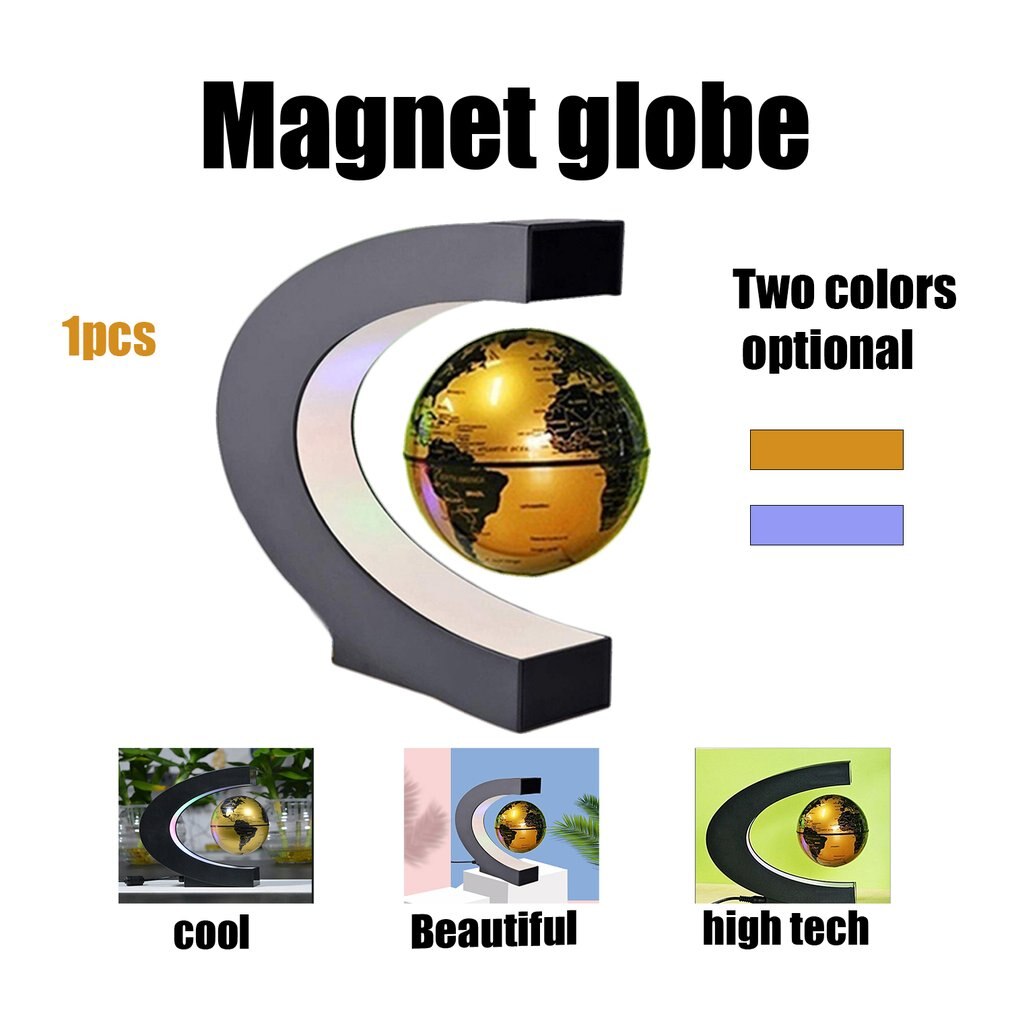 Electronic Magnetic Levitation Floating Globe Antigravity LED Light Home Decor Blue Golden EU Plug