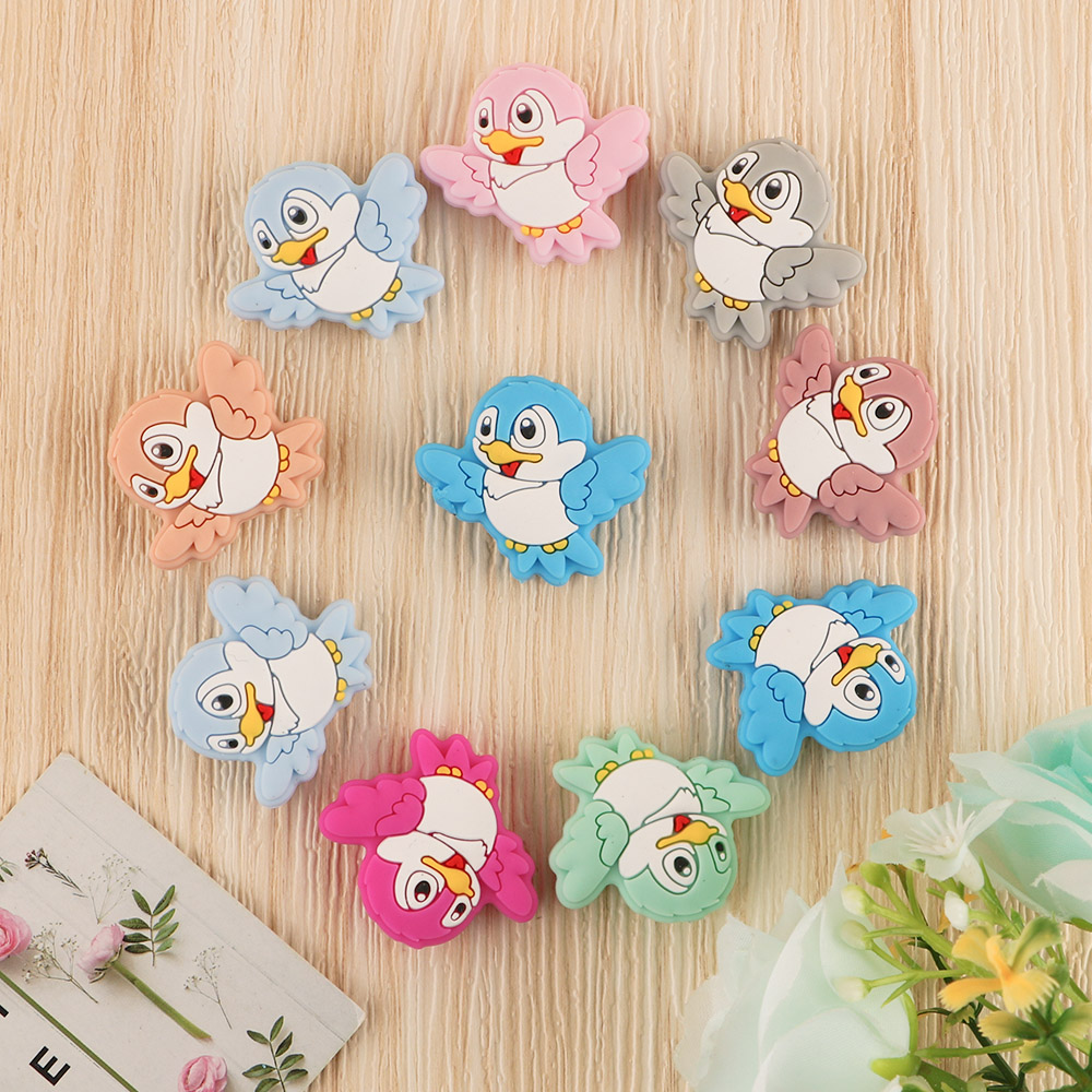 Kovict 10pcs Baby Silicone Beads Mini Bird Food Grade Animal Teether Baby Molar Toys DIY Pacifier Chain Jewelry Accessories