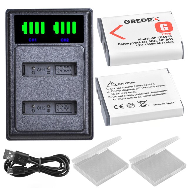 1350mAh Battery with Charger for Sony NP-FG1 NP-BG1 for Sony Cyber-Shot DSC W220 H55 HX9V HX20V HX5V H20 W300 H50 HX400 W55: 2B with Charger