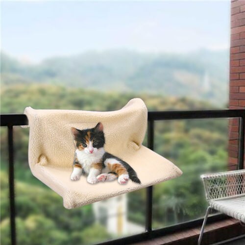 Rinocats Cat jaula con hamaca radiador ventana Cama tumbona cojinetes Cama Gato ajustable cálido asiento tipo estante casa para gatos domésticos: Beige