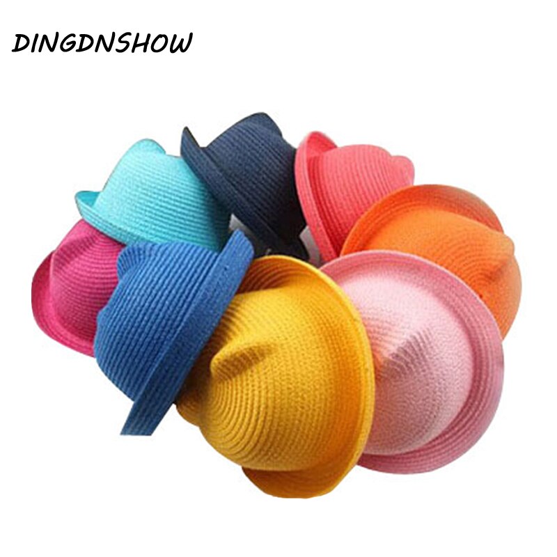 DINGDNSHOW Stroh Hüte Sommer Baby Ohr Dekoration SchöNe freundlicher Charakter Mädchen und Jungen Sonnenhut fest Kind Diskette Panama