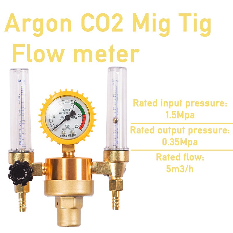 Argon  co2 trykreducer mig tig flowmåler kontrolventil svejsning gasregulator dobbeltrør boble tæller akvarium flowmåler