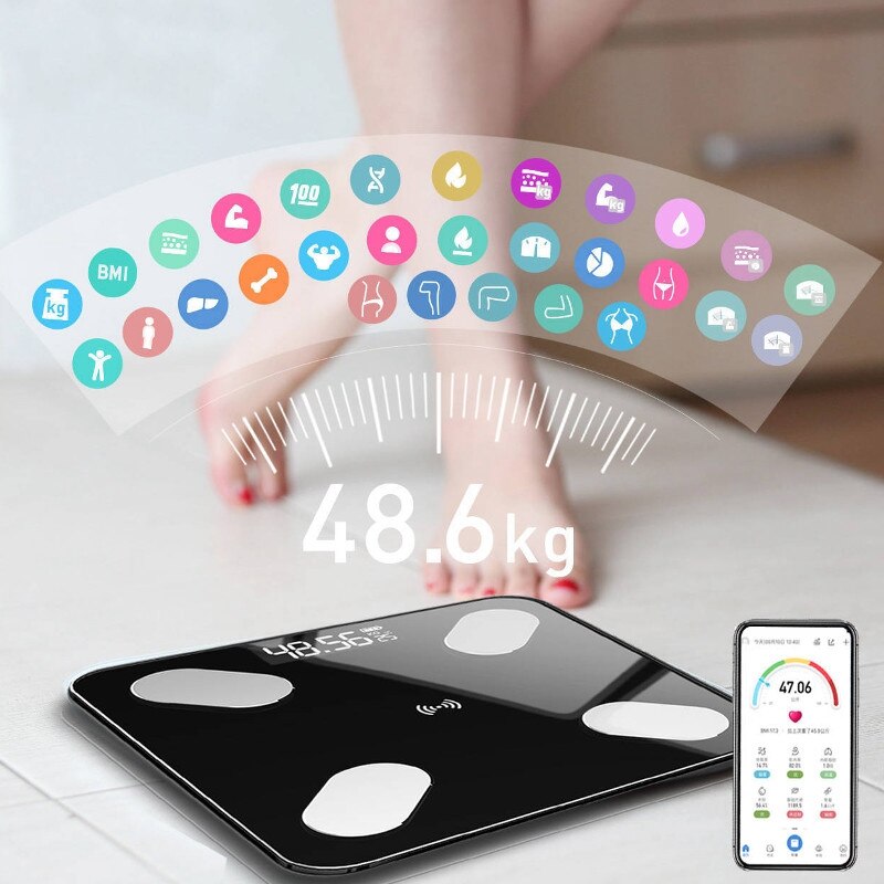 26*26cm lichaamsvetweegschalen slimme bmi-weegschaal led digitale badkamer draadloze weegschaal lichaamsgewicht bluetooth-weegschaal android ios-app