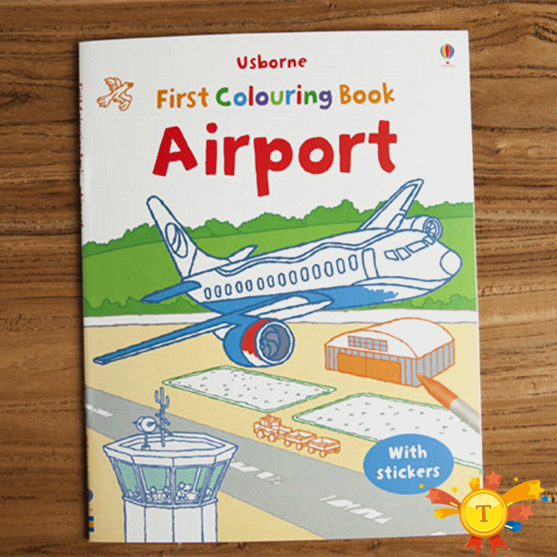 Bella vignetta libri di Scena di Disegno Del Fumetto adesivi libri Per Bambini Inglese immagine Da Colorare libri con adesivi regali di compleanno: Airport