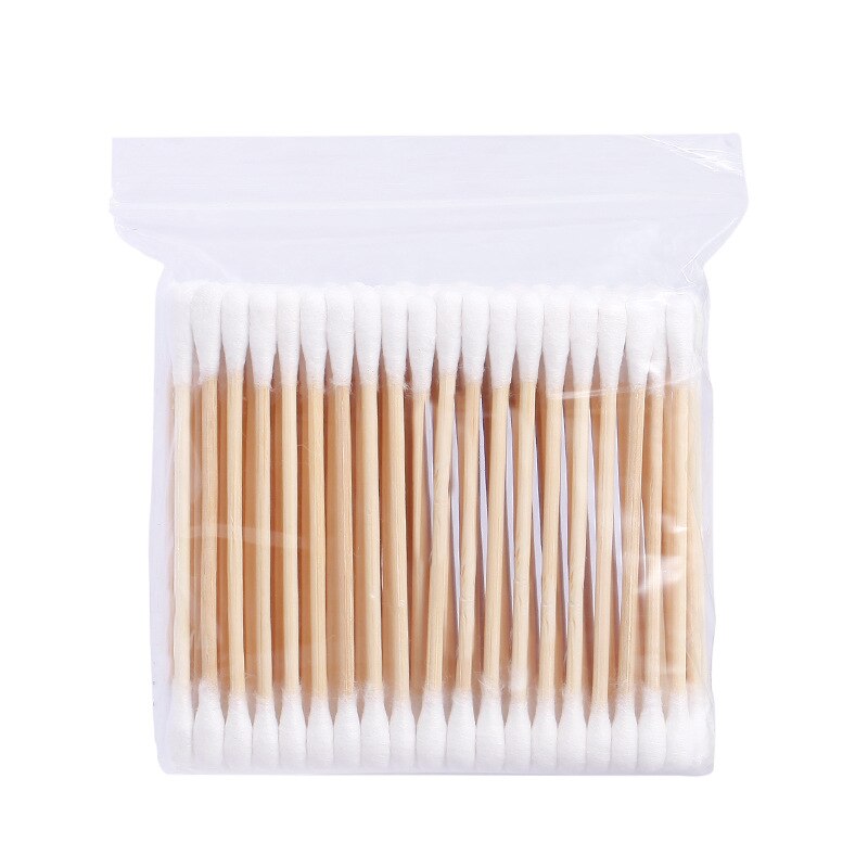 1Pack Disposable Cotton Swab for Nose Ears Face Lip Cleaning Wood Sticks Buds Cotton Swab Double-ended Swab Makeup Remover: 1pack B