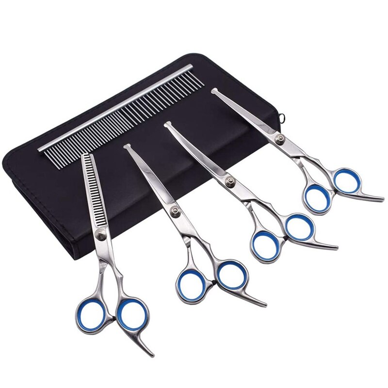 Hondentrimmer met ronde veiligheidspunten, trimset voor huisdieren, rechte schaar met kam voor honden en katten