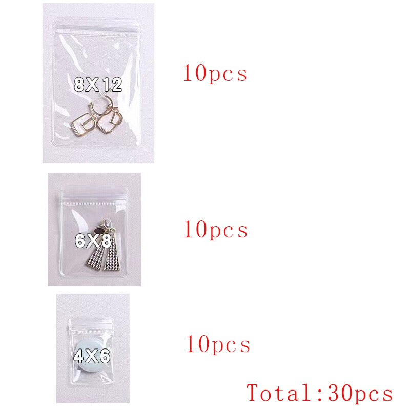 30Pcs Transparent PVC Jewelry Pouches Zip Storage Bag for Earring Necklace Jewelry Anti-Oxidation Display Packaging Bags: Default Title