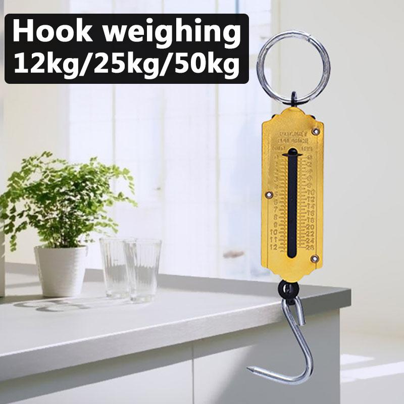 12/25/50kg Spring Mechanical Scale Home Hanging Kitchen Hand-Held Scale Portable Luggage Scale Metal Spring Balance Hook Scales