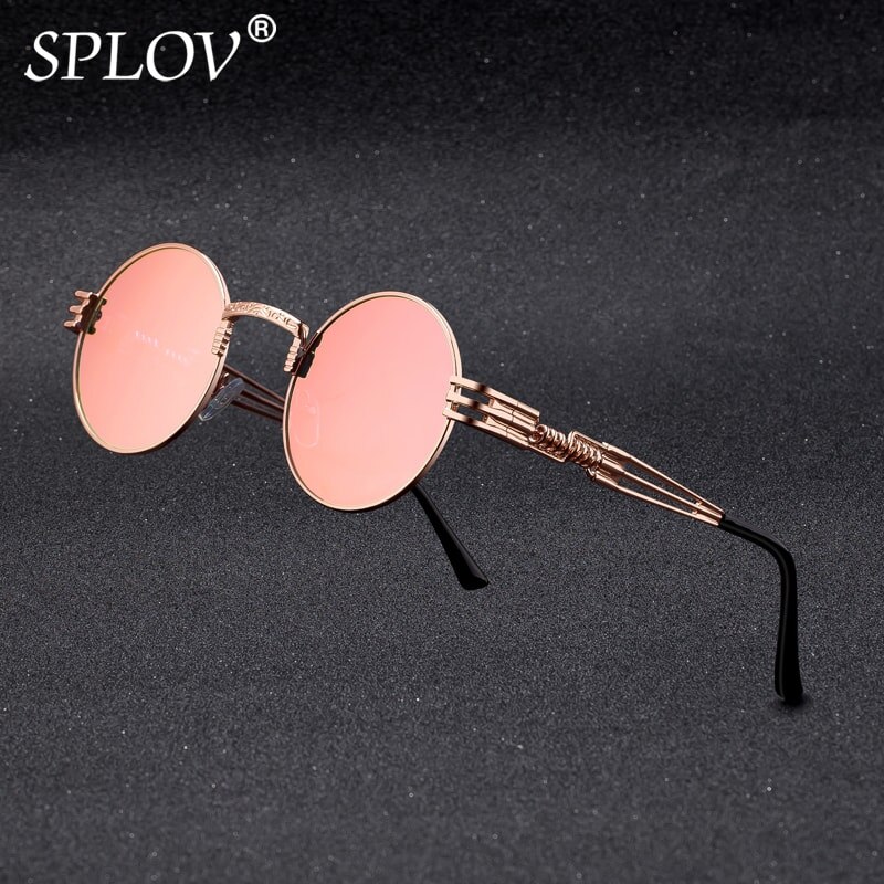 SPLOV Retro Steampunk Round Metal Sunglasses for Men and Women Double Spring Leg Colorful Eyewear UV400