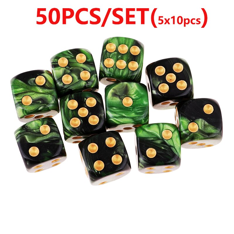 Juego de dados acrílicos poliédricos de 6 caras, 25/50/100 piezas, dados de esquina redonda de 16mm con Pips dorados para juegos de mesa, enseñanza de matemáticas: BG