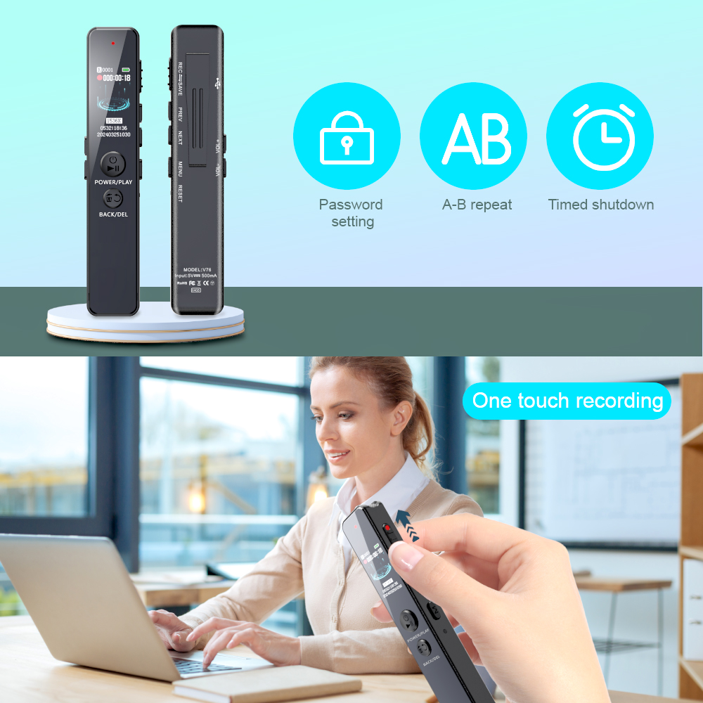 Vandlion V76 Mini Recorder Pen Terug Clip Ruisonderdrukking Draagbare Dictafoon Externe Luidspreker WAV 1536 kbps HiFi Audio-opname