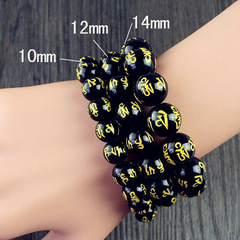 Feng Shui obsidienne perles Bracelet Six mots proverbes breloques femmes chanceux richesse Bracelet pour Couple bijoux à la