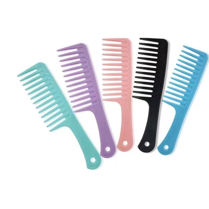 Large-tooth Comb Household Hair Salon Comb Curly Hair Comb Handle with Hole Color Plastic Wide-tooth Styling Comb