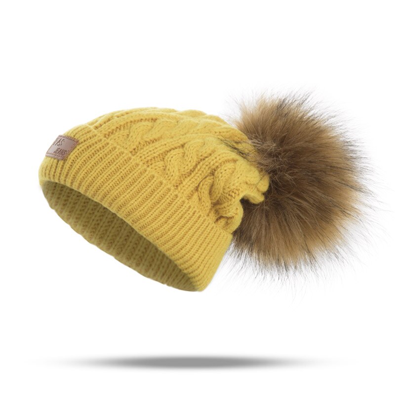 Reakids 2020 pom crianças chapéu de inverno para meninas chapéu de malha gorro marca grosso boné do bebê da menina do inverno quente chapéu: Yellow