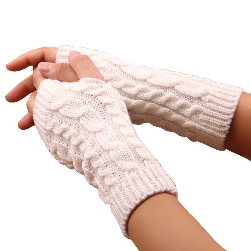 Modernos guantes largos para mujer, tejidos a rayas, Manoplas sin dedos, guantes de invierno cálidos y suaves, guantes de mujer para conducir