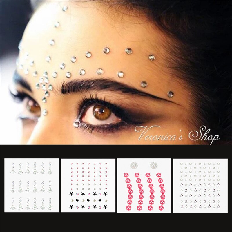 Tatuaje de diamante para mujer, delineador de ojos, sombra de ojos, pegatina facial, joya, maquillaje de ojos de cristal