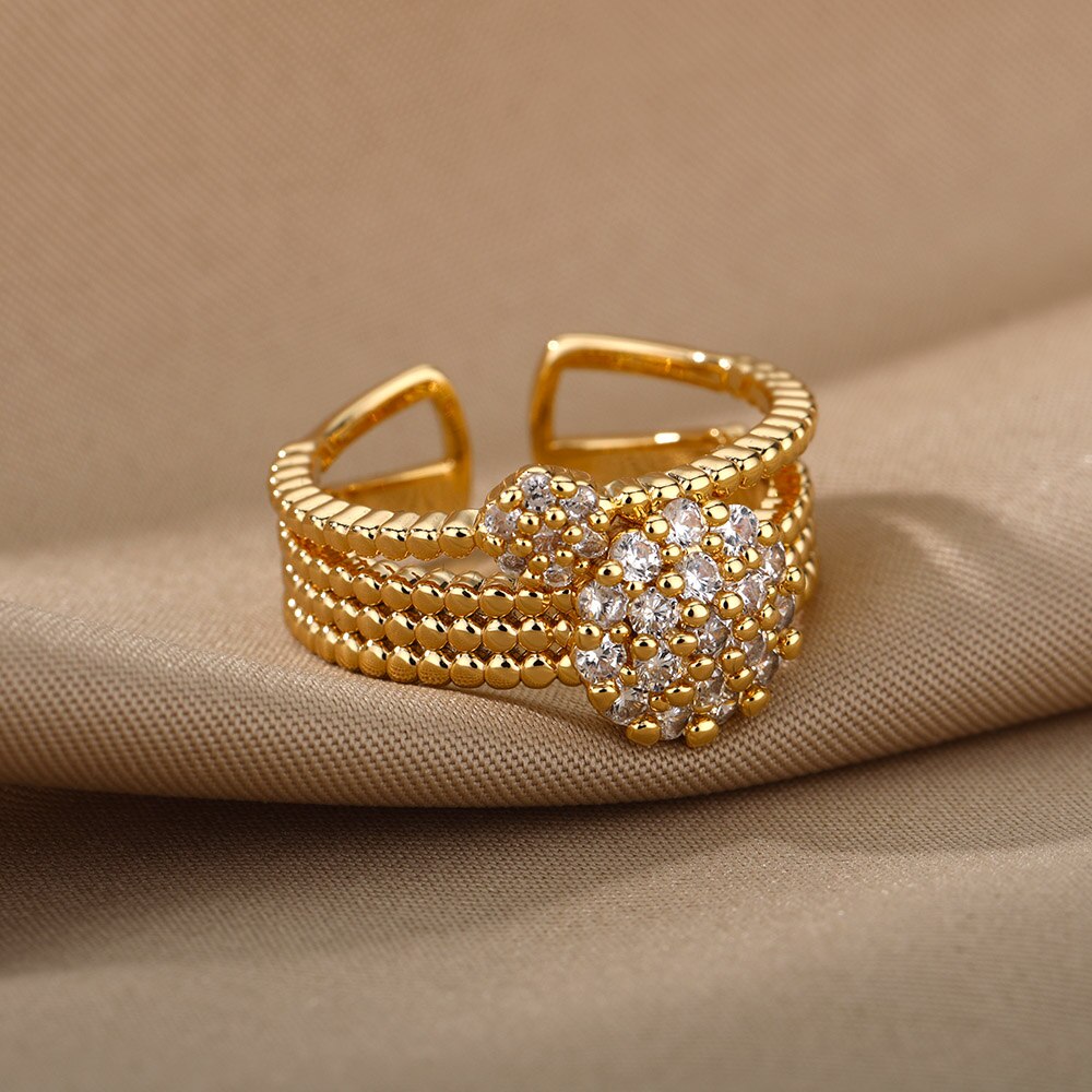Verstellbare zirkonia-ringe mit blumenmuster für damen, edelstahl, Gold- und silberfarben, paarringe, hochzeitsschmuck, anillos mujer