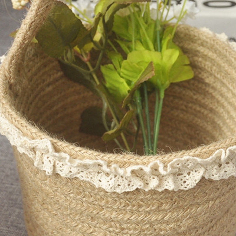 3 Pcs Tassels Lace Storage Baskets with Handle,Organizer Box in Natural Jute Linen,for Household Sundries&Toys Storage