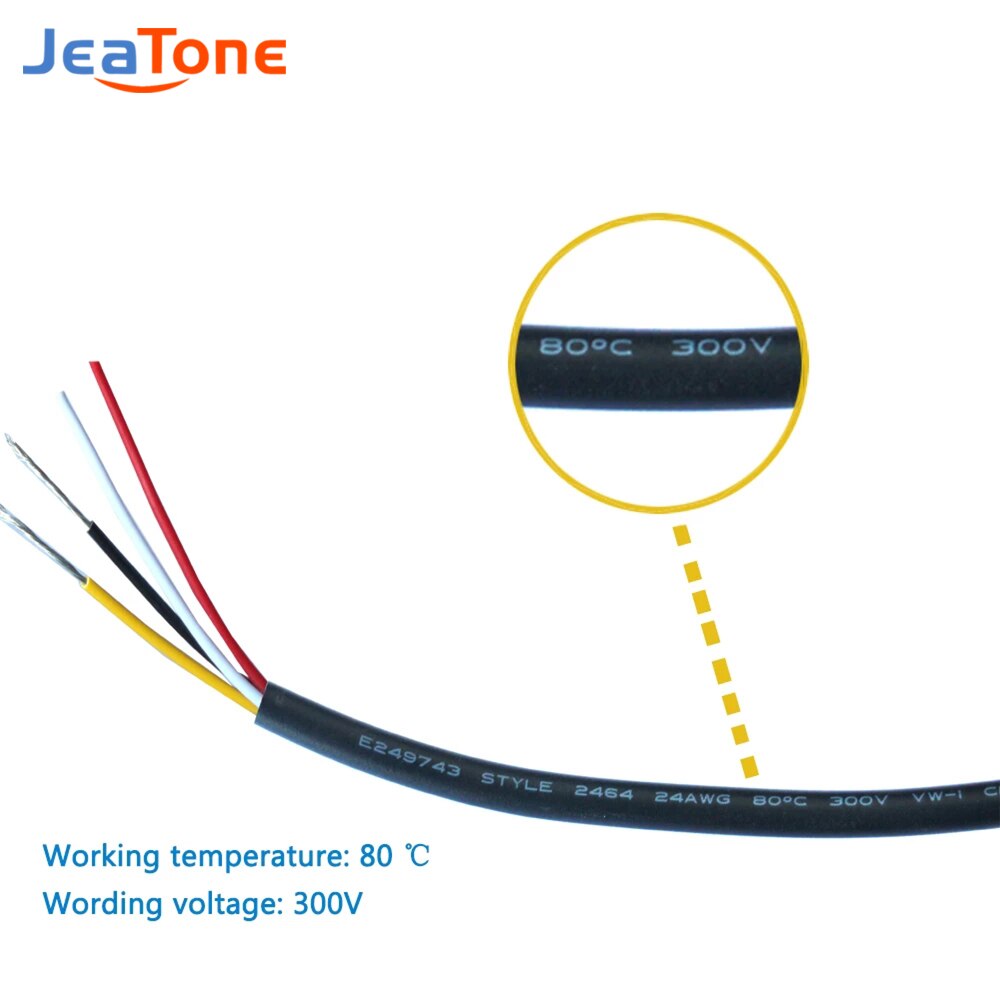 Jeatone 20m samtaleanlæg 4 ledninger kabel videoovervågning videokamera 4 ledninger kabel 4*0.5mm 20 meter