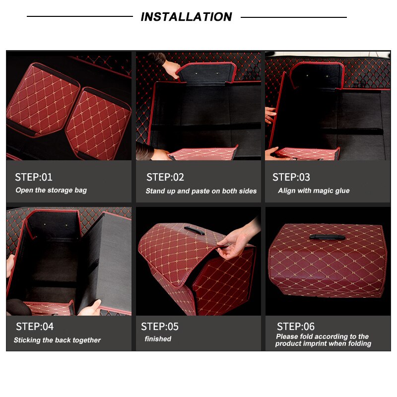 Multipurpose Collapsible Car Trunk Storage Organizer back red line