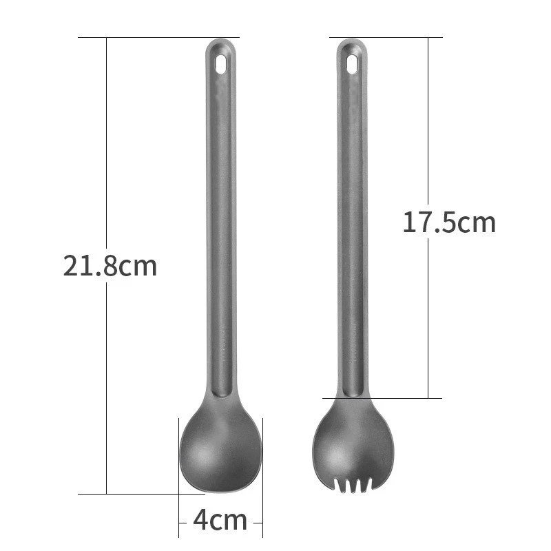 Outdoor Flatware Long Handle Half Frosted Spoon Titanium Cutlery Picnic Camping Tableware Reusable Fork Set Lightweight