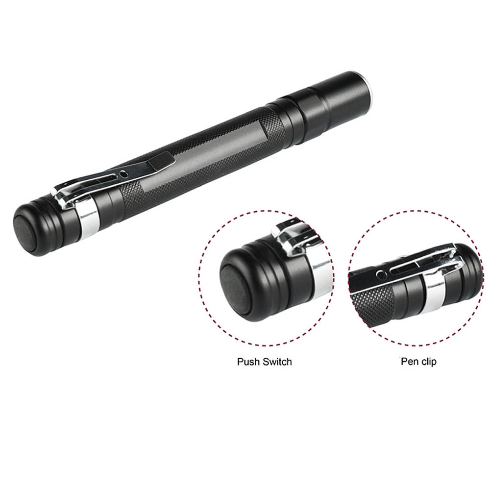 Pen Licht Mini Draagbare LED Zaklamp Q5 Zoom LED Zaklamp 1 Modus Spotlight Kleine Flash Light Pen Clip voor Camping wandelen Door 2xAAA