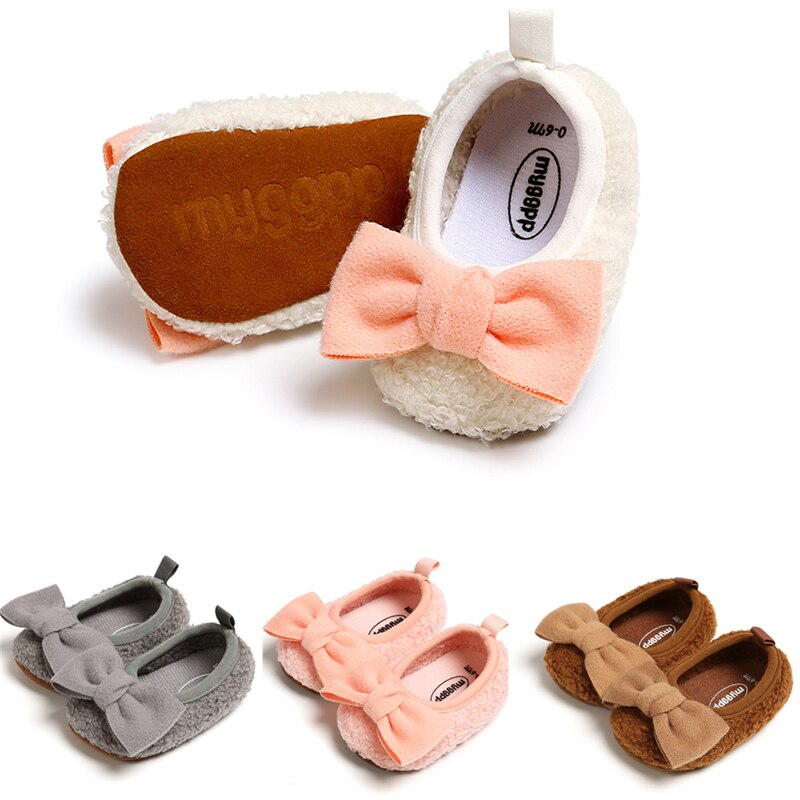 Winter Pluche Boot Warm Kid Baby Meisjes Sneeuw Boot Strik Schoenen Zachte Katoenen Zool Prewalker Crib Kinderen Pluche schoenen