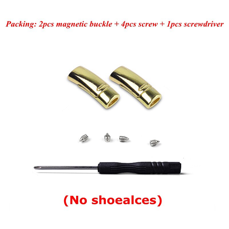 En elastisk uden binde snørebånd sneakers dovne snørebånd børn voksen sikkerhed hurtig flad snørebånd magnetisk metallås udendørs fritid: 2 stk guld