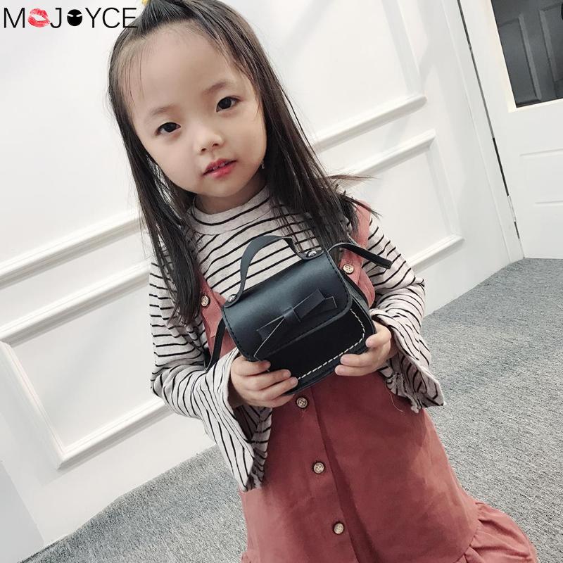 Bowknot PU Leather Mini Crossbody Bags Baby Girls Casual Messenger Bag Coin Purse Children Small Clutch Bags Simple Shoulder Bag