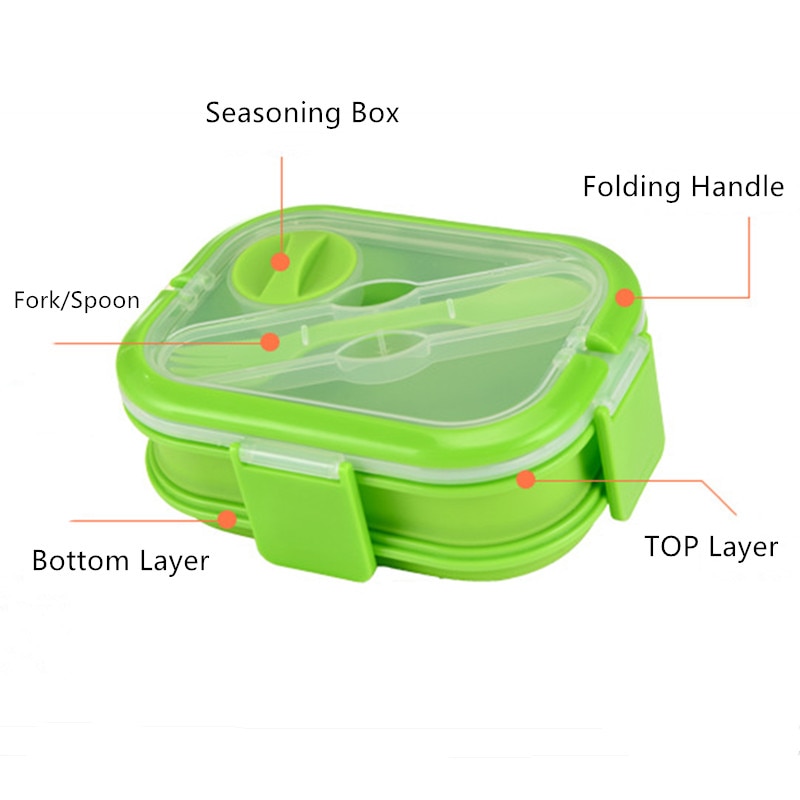 Dubbellaagse siliconen opvouwbare bentobox 1600ml magnetron lunchbox opvouwbare voedselcontainer lunchbox