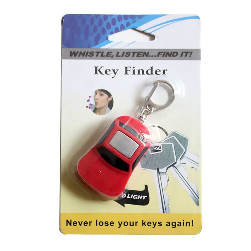 (q) bil form trådløs anti-tabt alarm nøgle finder locator nøglering fløjte lyd kontrol led lys nøgle finder