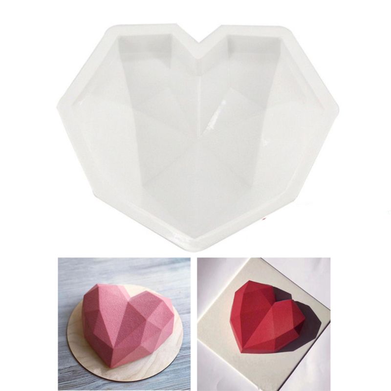 3D Diamant Liefde Hart Vorm Siliconen Mallen Bakvormen Mousse Gebak Dessert Mallen