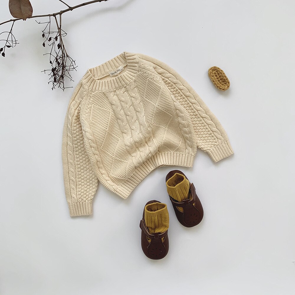 Barn flickor pojkar tröjor höst vinter randiga tröjor barn stickad tröja barn ytterkläder kläder i ren bomull: Beige / 4t