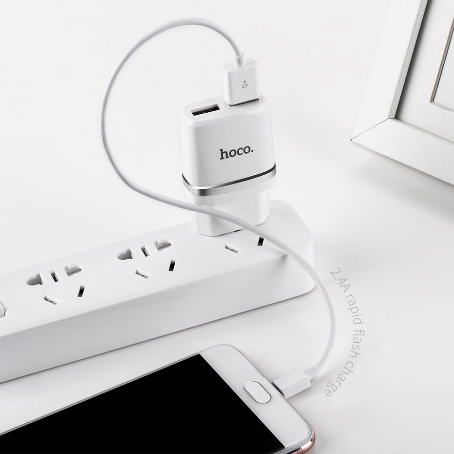 HOCO 5V 2.4A Universal Dual USB Charger Wall Charger EU Plugs Portable for iPhone XS XR Samsung Xiaomi Charging Double Adapter