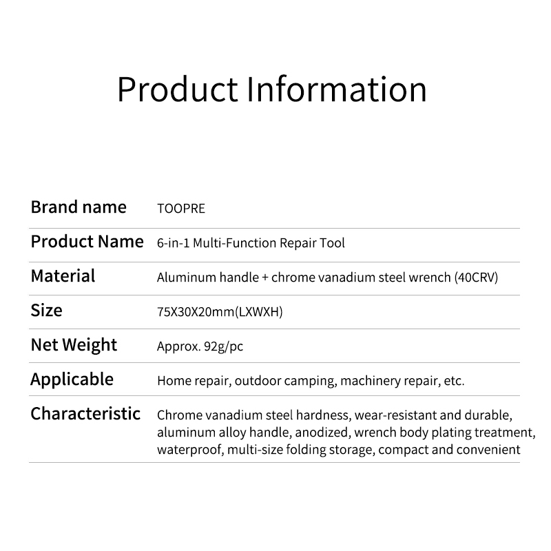TOOPRE TL-833 Opvouwbare stalen binnenzeskantsleutelboxset Draagbaar zeshoekig middengat Multifunctioneel onderhoudsgereedschap