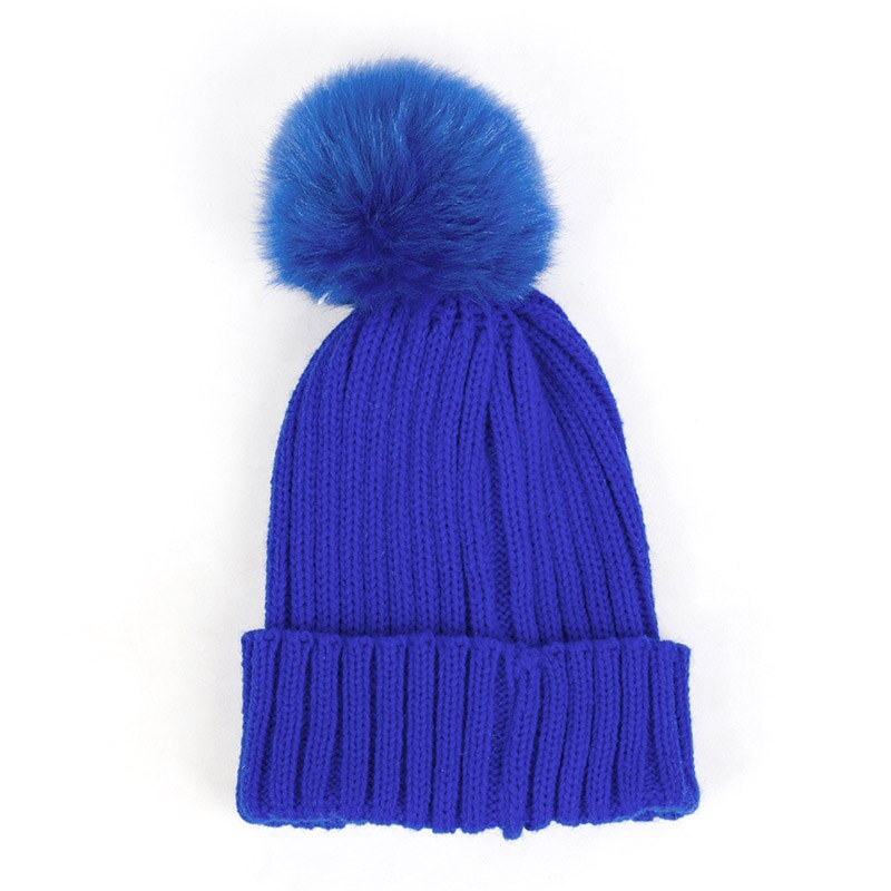 Geebro Lue for Barn - Koselig Strikket Lue med Pompon - Vinter Høst - Unisex: Kongeblå kongelig