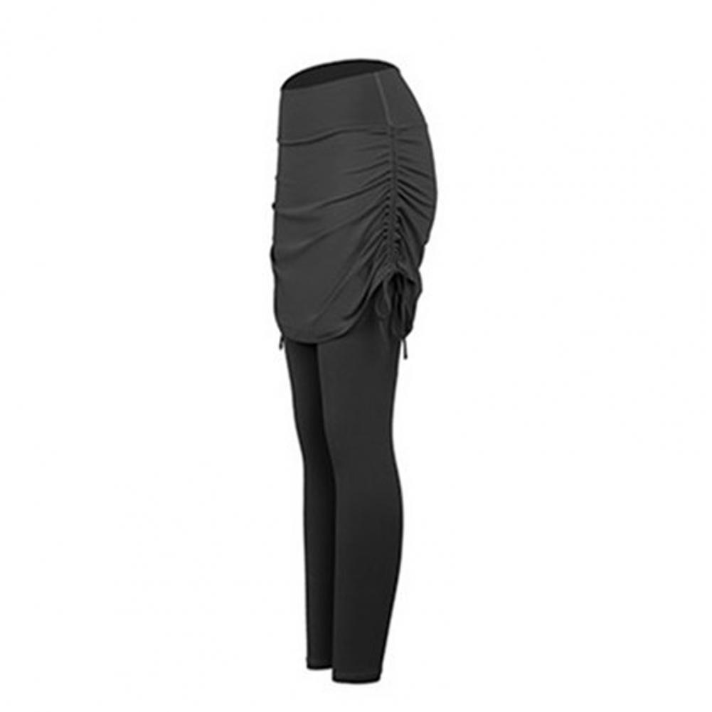 Pantaloni Fitness abbigliamento pantaloni Yoga gonna attillata attillata a pieghe tinta unita Sexy Slim Fashion: Black / S